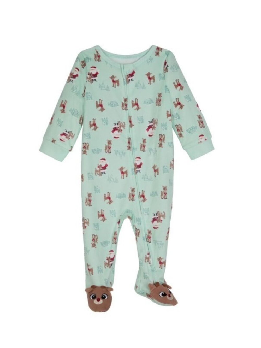 Rudolph The Red Nose Reindeer Santa Footed One PIece Bodysuit Sz 3-6M NWT